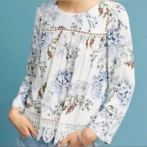 Anthropologie Maeve Southern Belle Swing Top White Floral Medium